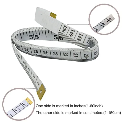 Soft Tape Measure Double Scale Flexible Ruler for Weight Loss Medical Body Measurement Sewing Tailor Craft, Vinyl , Has Centimetre Scale on Reverse Side 60-inch（White）