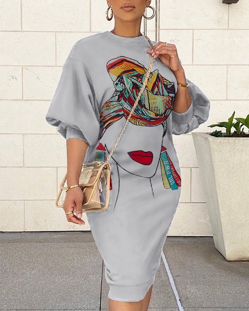 Lantern Figure Print O-Neck Sweatshirt Dress | EGEMISS