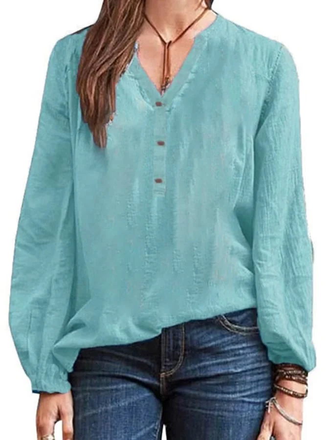 Women's Cotton Linen Retro Solid Color Casual Shirt