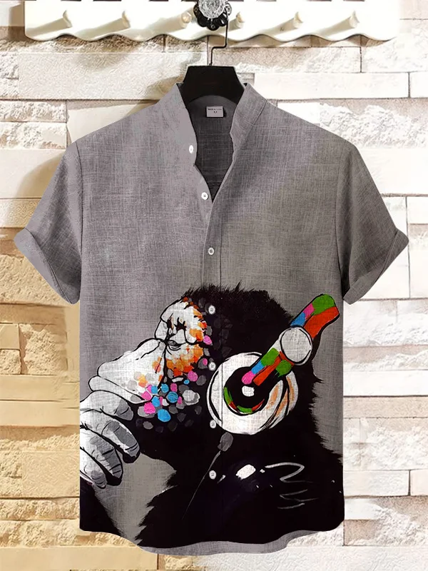 Men's DJ Gorilla Art Print Casual Shirt