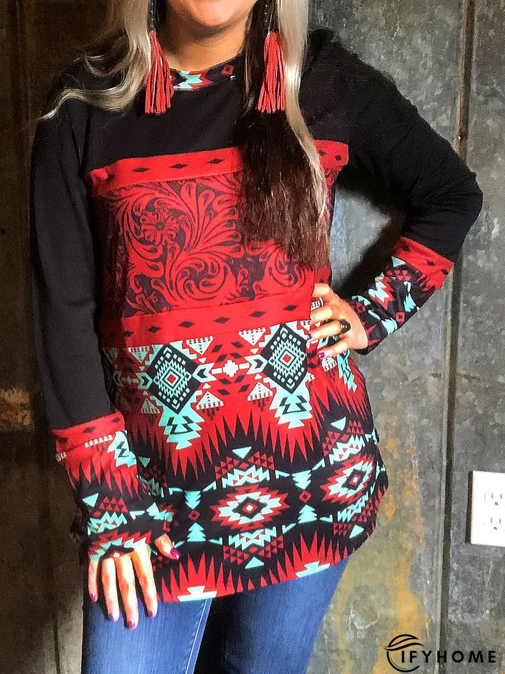 Vintage Crew Neck Printed Long Sleeve shirt & Tunic Top | IFYHOME