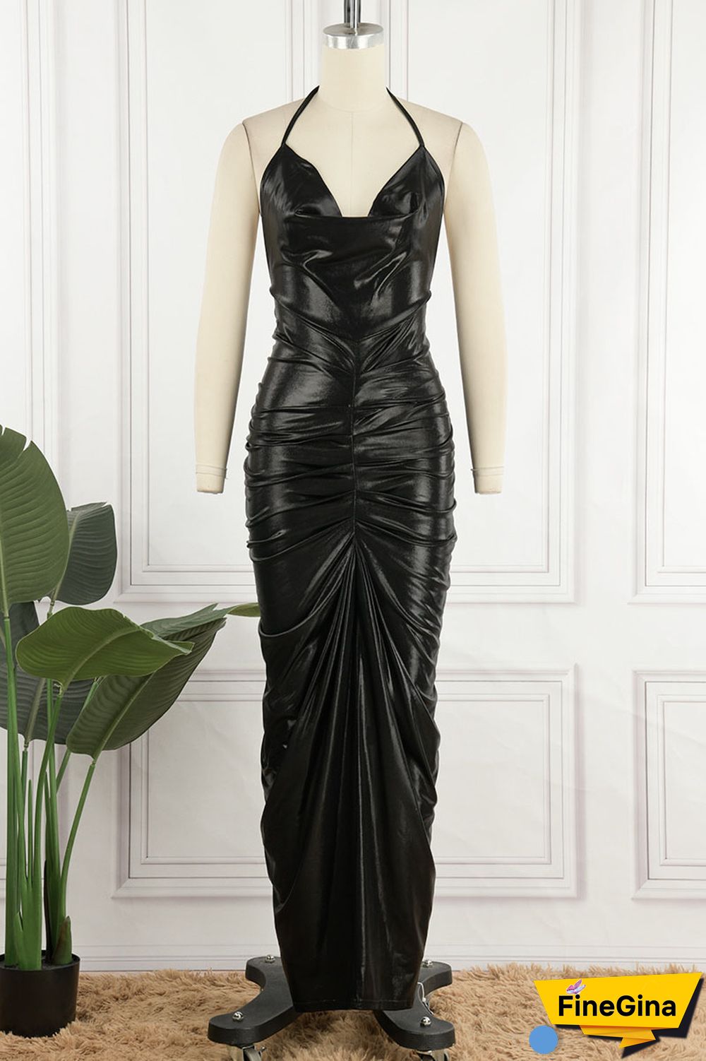 White Sexy Solid Patchwork Backless Fold Halter One Step Skirt Dresses