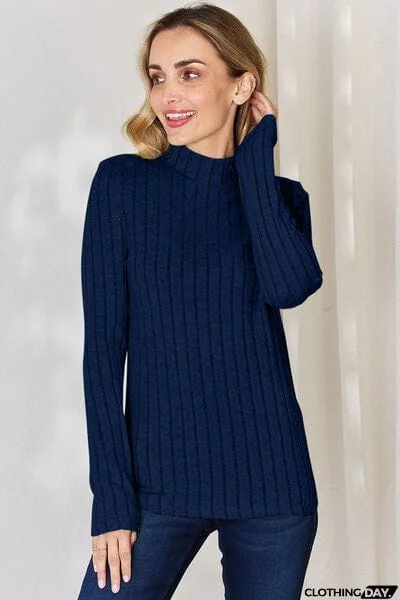Basic Bae Full Size Ribbed Mock Neck Long Sleeve T-Shirt