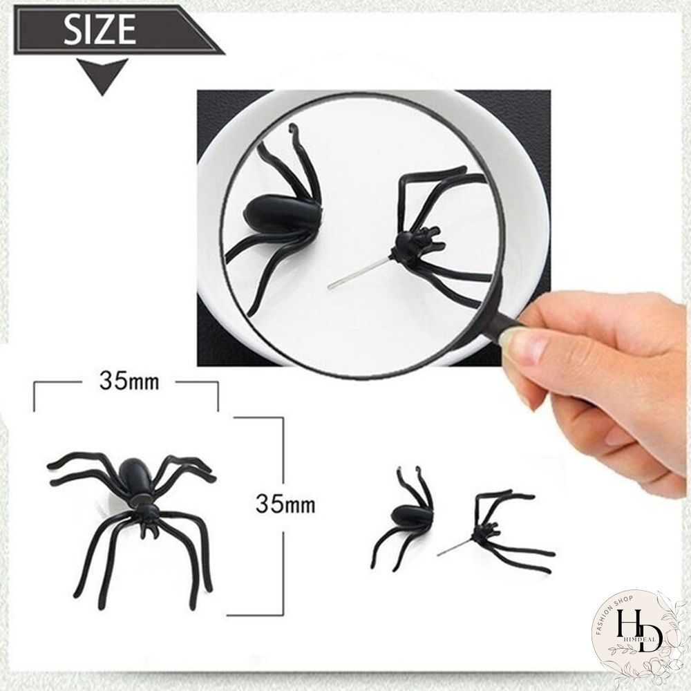 Pair Fashion Halloween Black Spider Stud Earrings Personality Double-sided Decoration