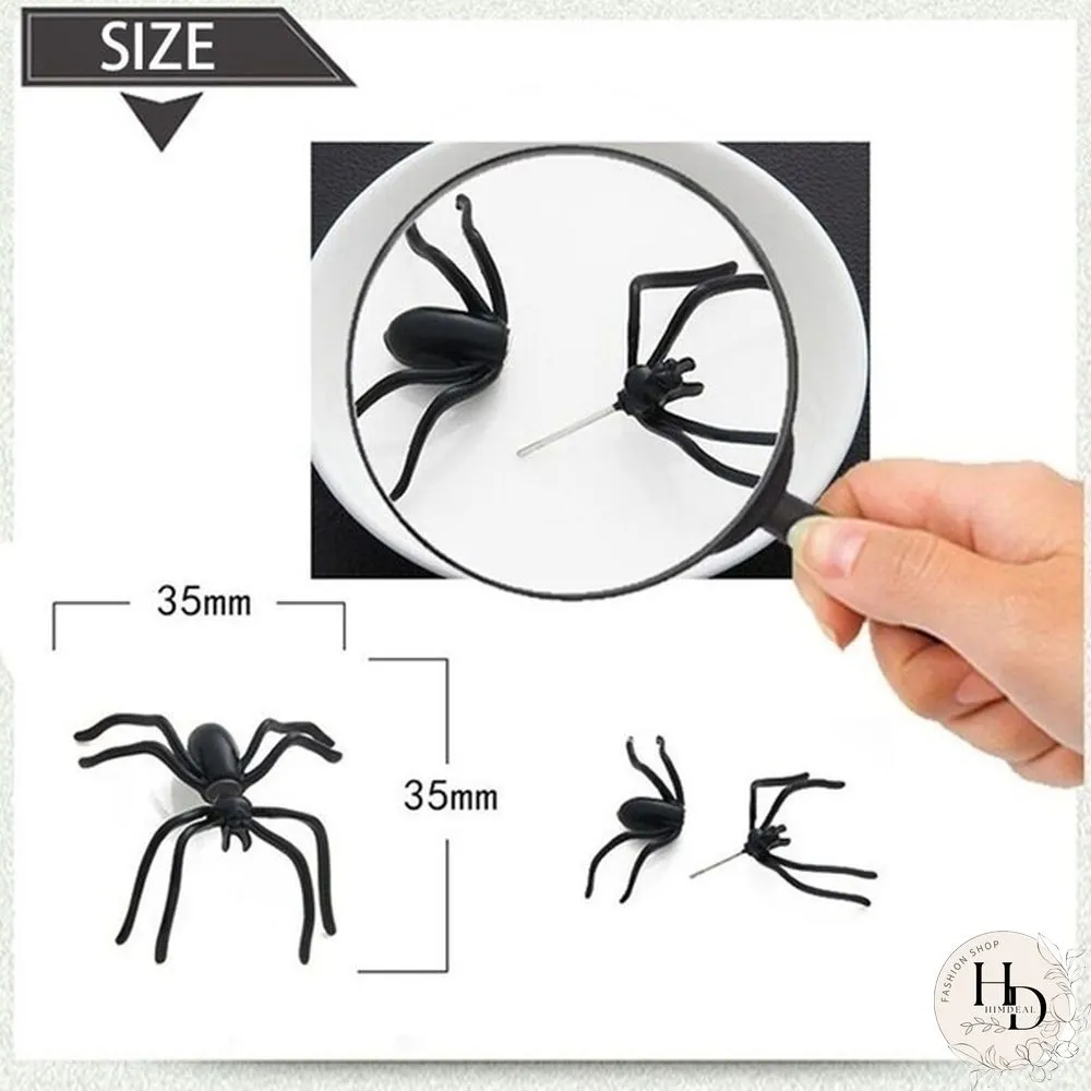 Pair Fashion Halloween Black Spider Stud Earrings Personality Double-sided Decoration