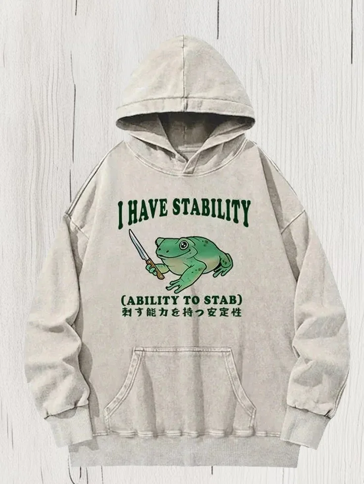 Men's Mentally Stable Assassin Frog Art Print Cotton Washed Hooded Sweatshirt