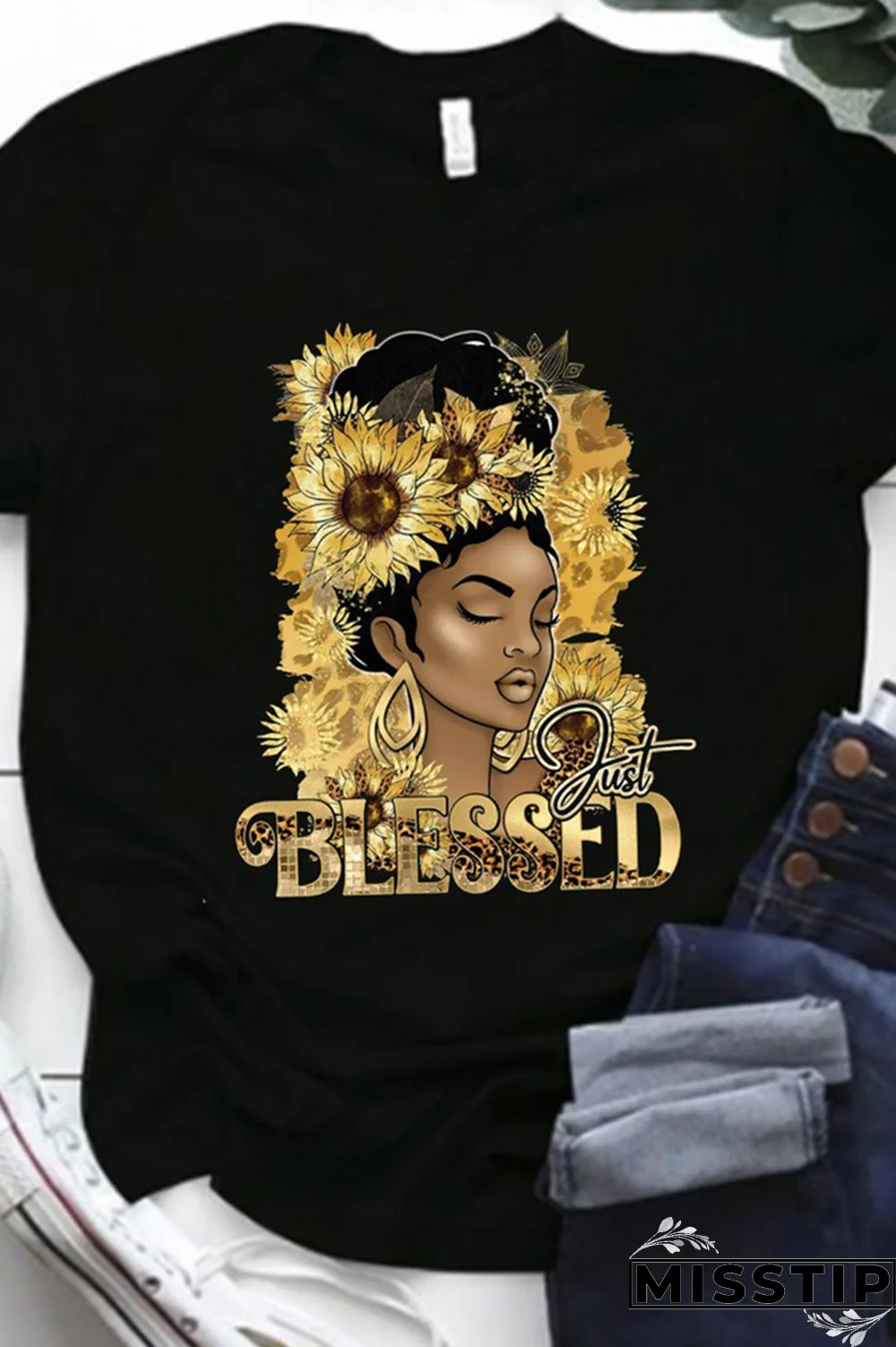 Black Fashion Vintage Floral Patchwork Letter O Neck T-Shirts