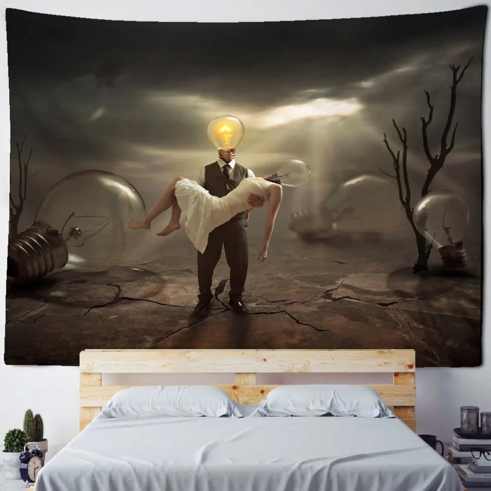 Landscape Woman Tapestry Wall Hanging Psychedelic Witchcraft Natural Mountains And Rivers Ink Painting Home Decor