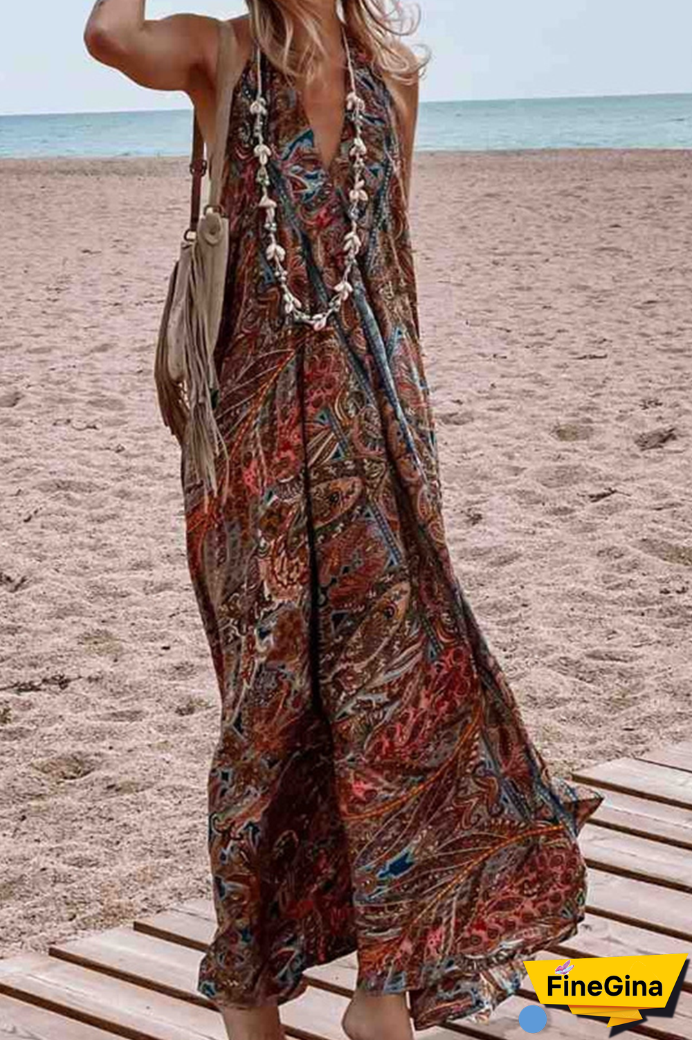 Casual Print Mesh V Neck Straight Dresses