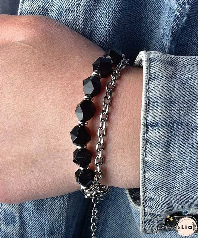 Retro Black Stainless Steel Agate Chain Bracelet