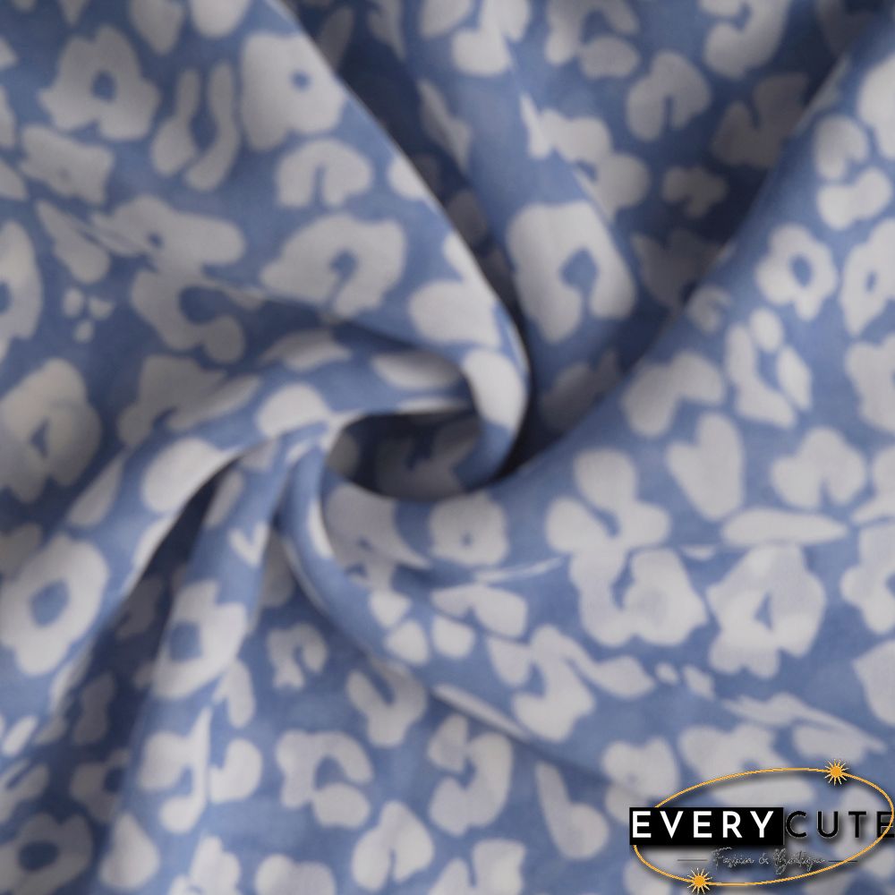 Light Blue V Neck Ruffle Detail Tie Waist Floral Dress