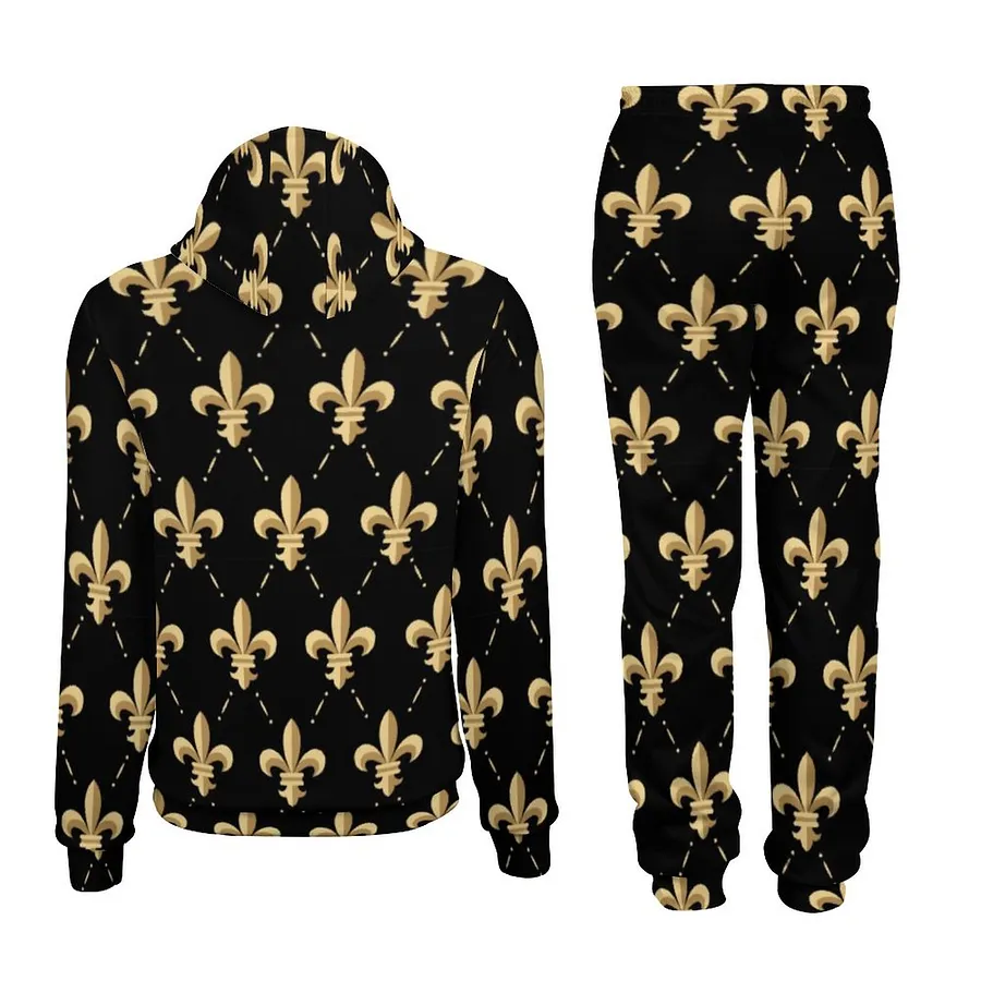 SFNEEWHO Printed Fleur De Lis Men's Tracksuit 2 Piece Hoodie