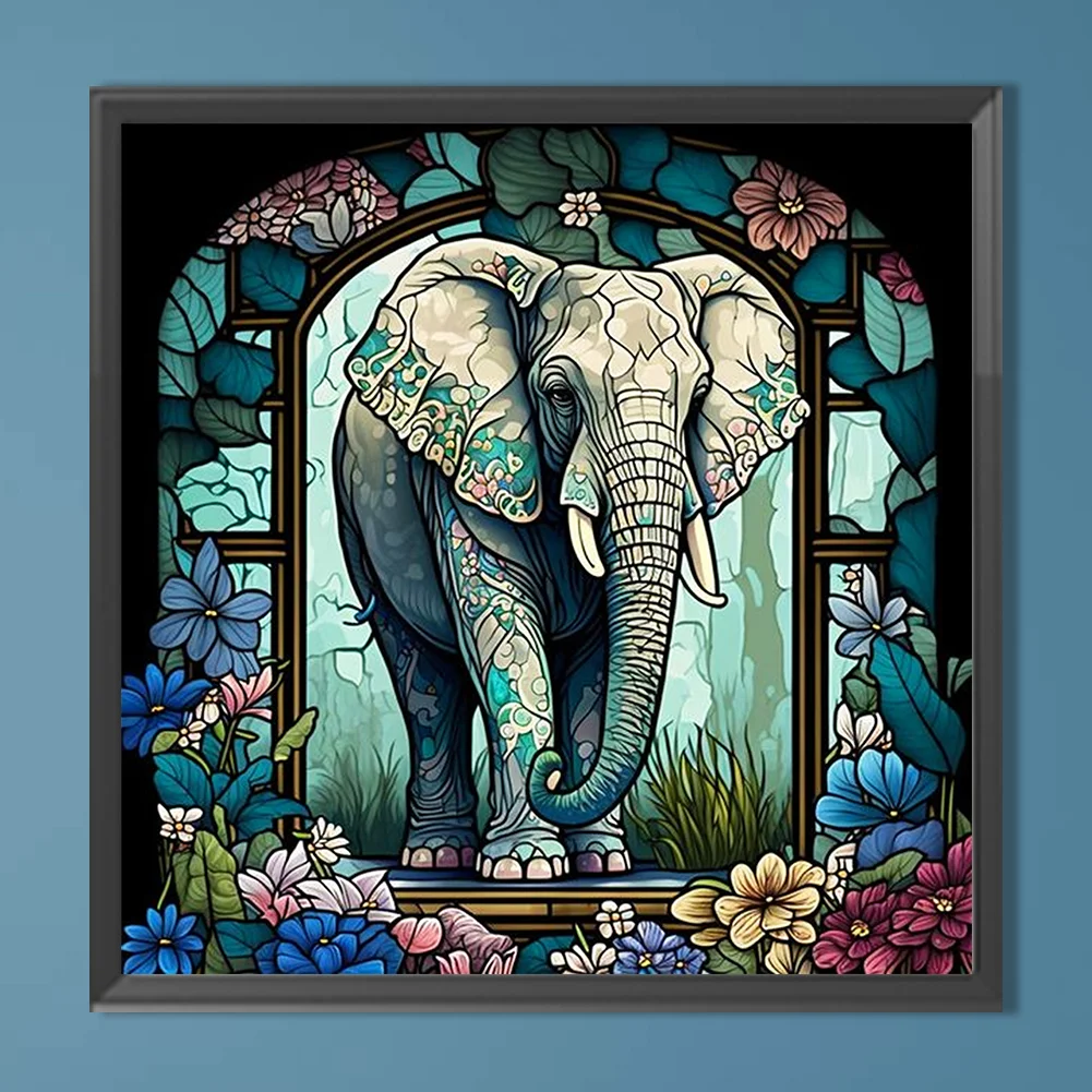 Diamond Painting - Full Round Drill - Stained Glass Elephant(Canvas|40*40cm)