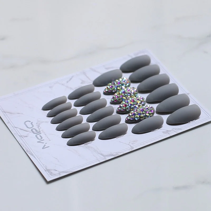 White Matte Pink Press On Nail Bling crystal Nail Art Burgundy Pointed Black false stiletto nail Gray  Nude with Stickers 24pcs-Nail Inspo