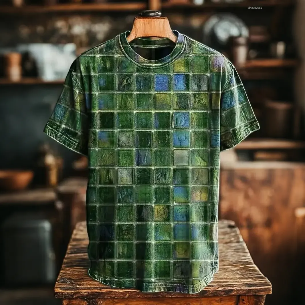 Men's Vintage Geometric Art Print Casual Loose T-shirt  artssus