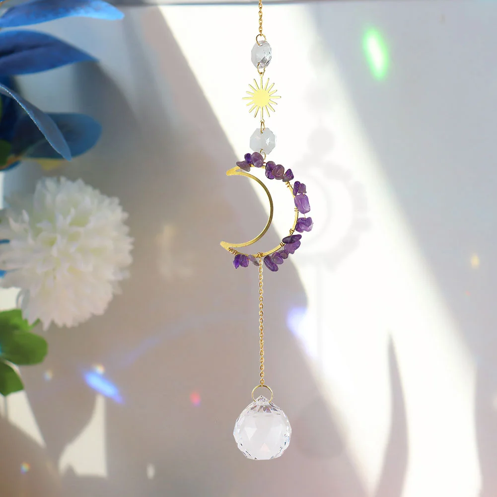 Crystal Windchime Dream Catchers Moon Flower Chandelier Home Decor (Purple)