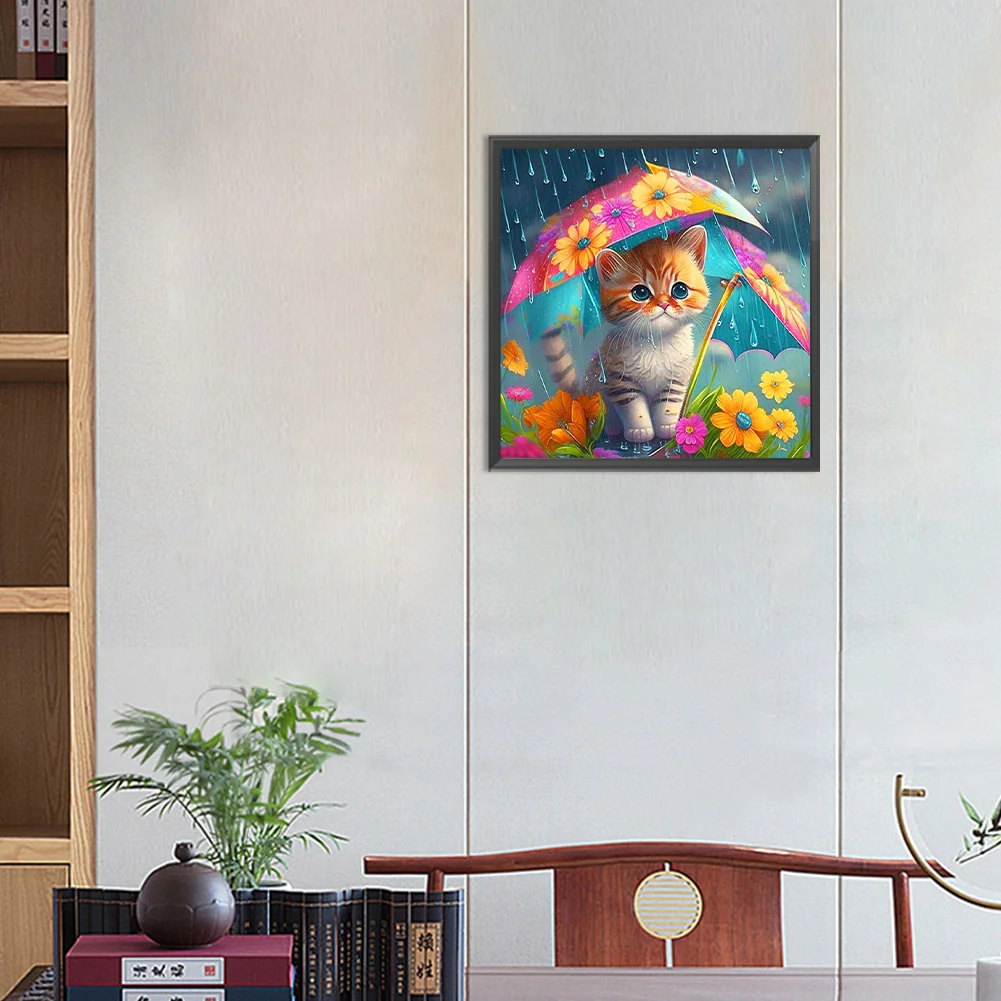 Diamond Painting - Full Round Drill - Umbrella Cat(Canvas|30*30cm)
