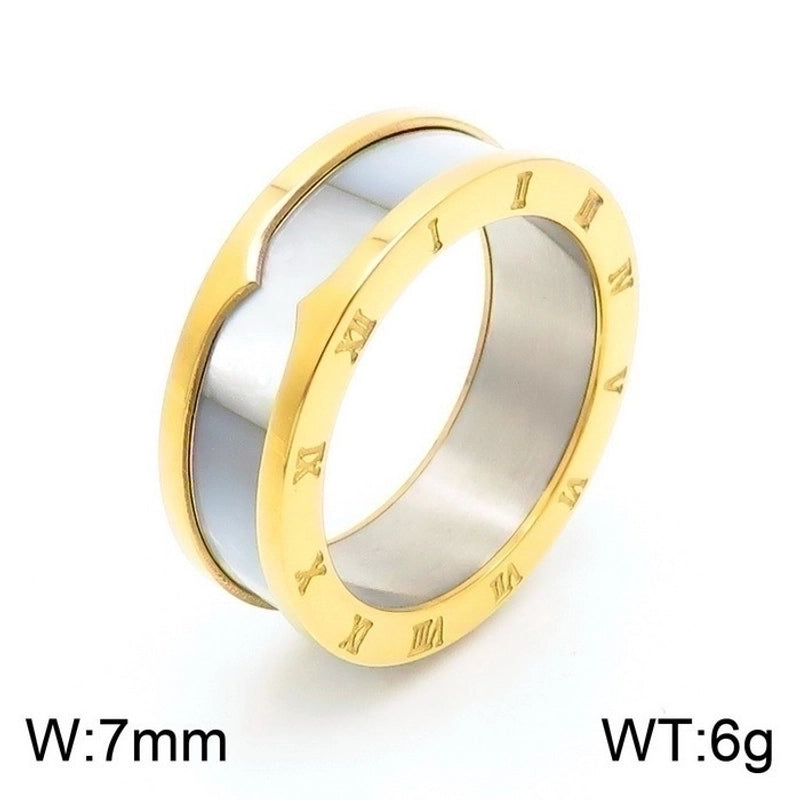 Streetwear Roman Numeral Titanium Steel 18K Gold Plated Enamel Rings
