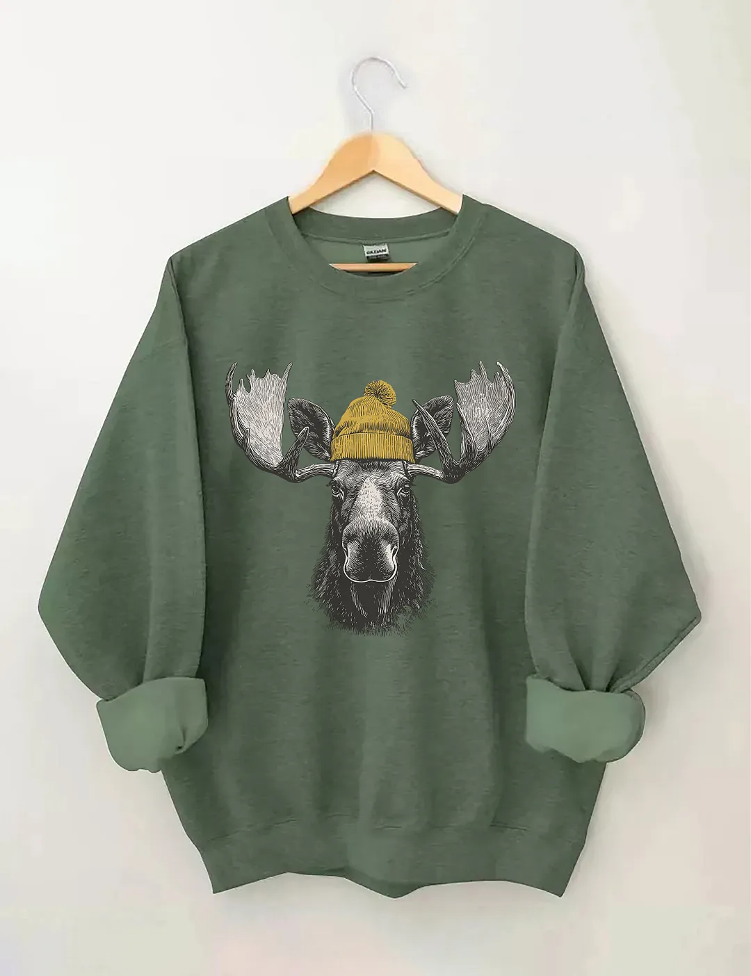 Bull Moose Wearing Beanie Sweatshirt