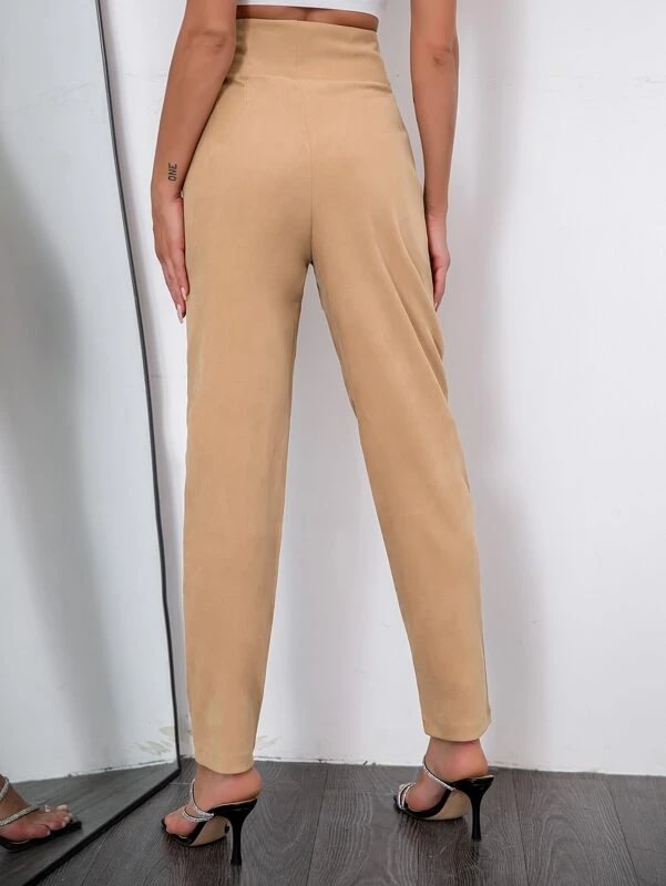 Double Crazy Notched Waist Fold Pleated Pants