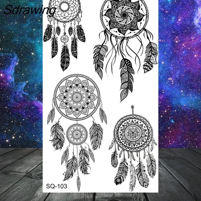Sdrawing Bow Henna Crown Temporary Tattoos For Women Adult Girl Kids Butterfly Dream Catcher Fake Tattoo Neck Arm Hands Small Tatoo