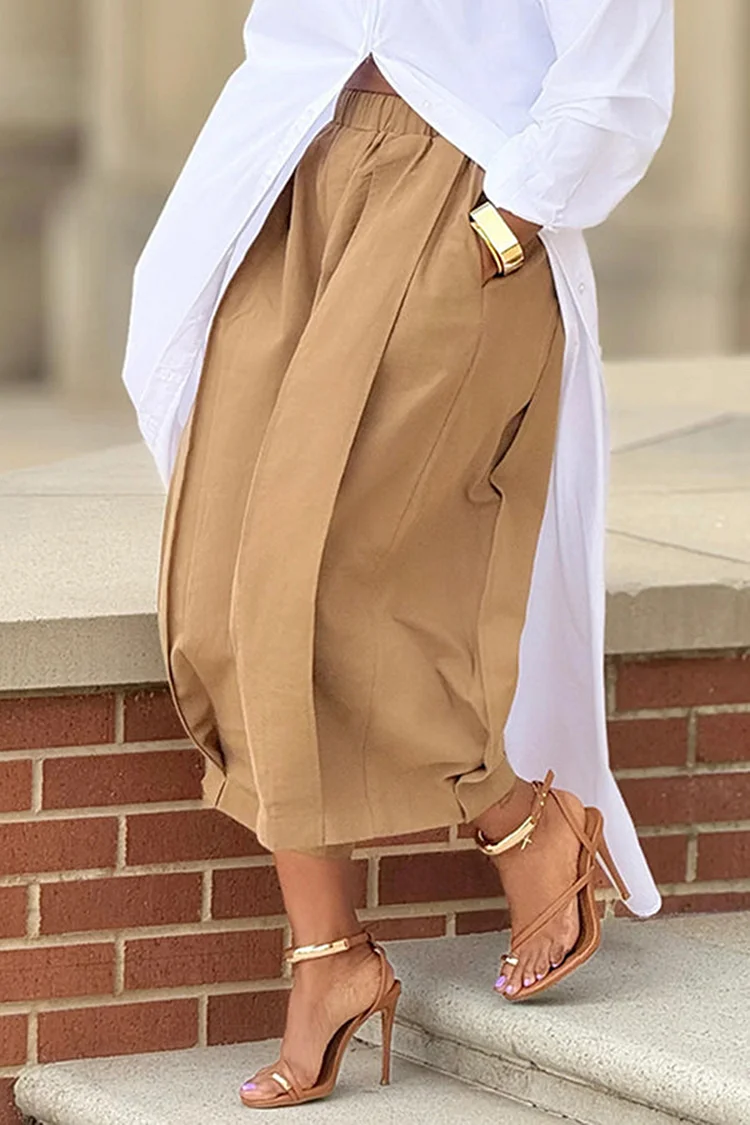 Plus Size Daily Khaki Pocket Wide Leg Pants[Pre-Order] 2024 - Xpluswear