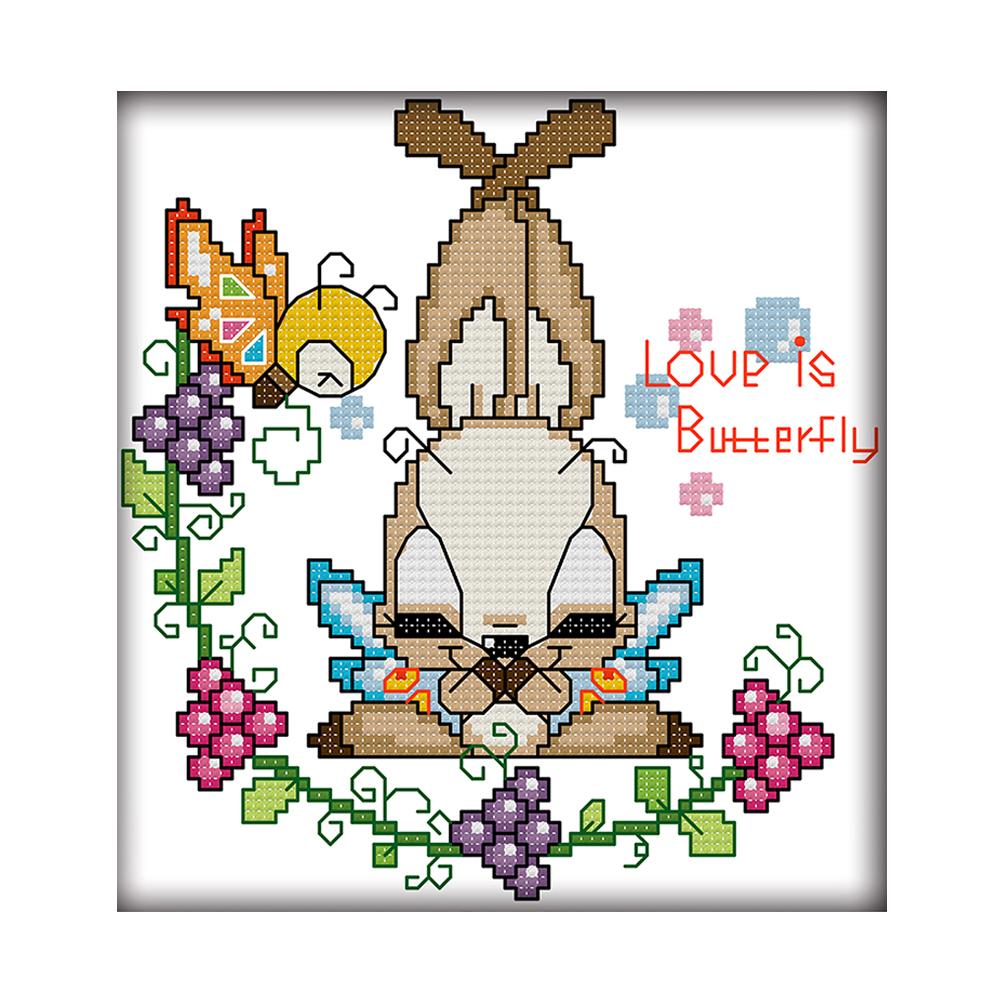 

Bunny loves butterflies - 14CT Stamped Cross Stitch - 18*18cm, 501 Original