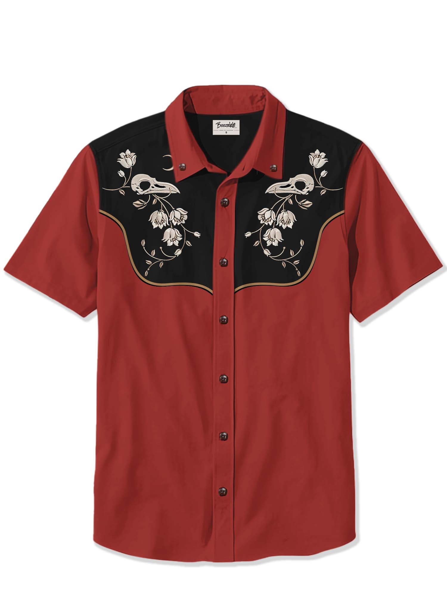 Flower And Raven Skull - 100% Cotton Shirt