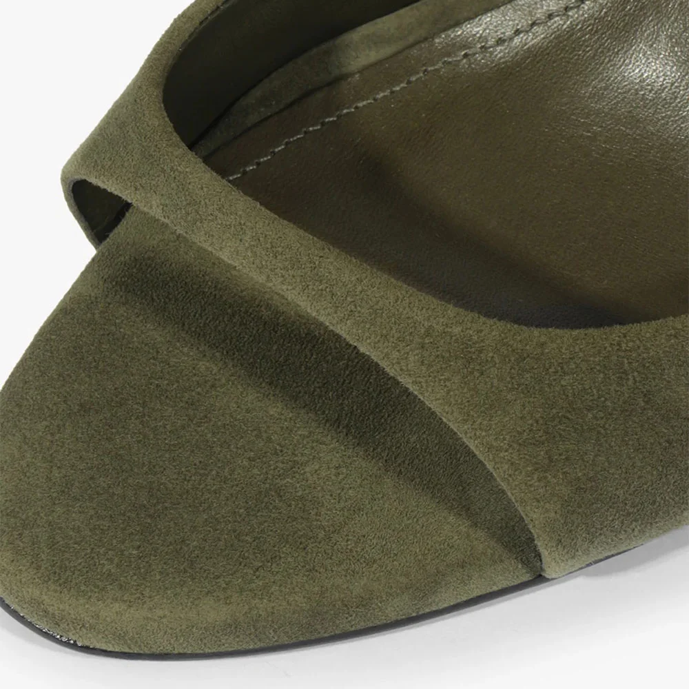 Vegan Suede Stiletto Heel Single Strap Mule Shoes for Women in Olive