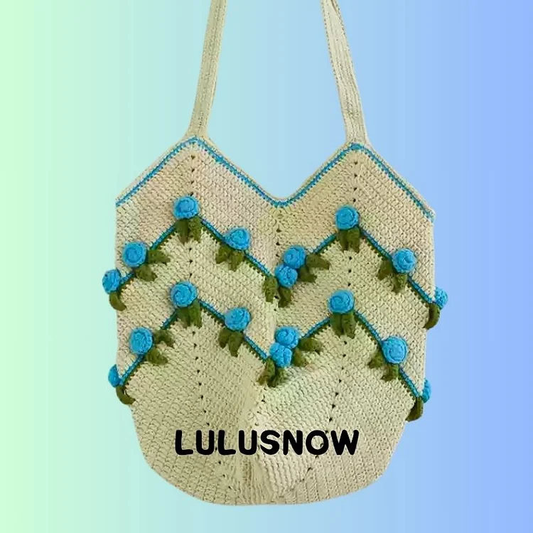 Lulusnow Handmade Blue Mini Flora Casual Travel Beach Crochet Tote Bag Shoulder Bag  Gift Christmas/Valentine's/Easter
