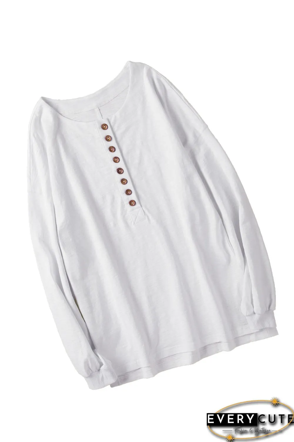 White Solid Color Buttoned Front Long Sleeve Top