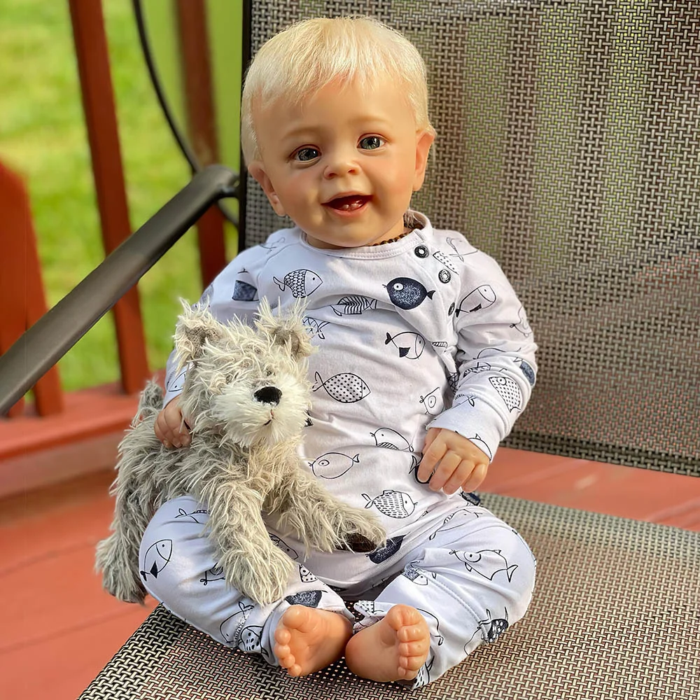 20" Lifelike Blue Eyes Handmade Weighted Cloth Reborn Baby Boy Toddler Doll Toy With Blond Hair Sader