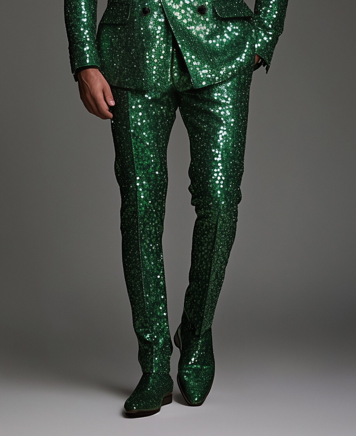 Okaywear Party Sequin Slant Pocket Straight Leg Suit Pants