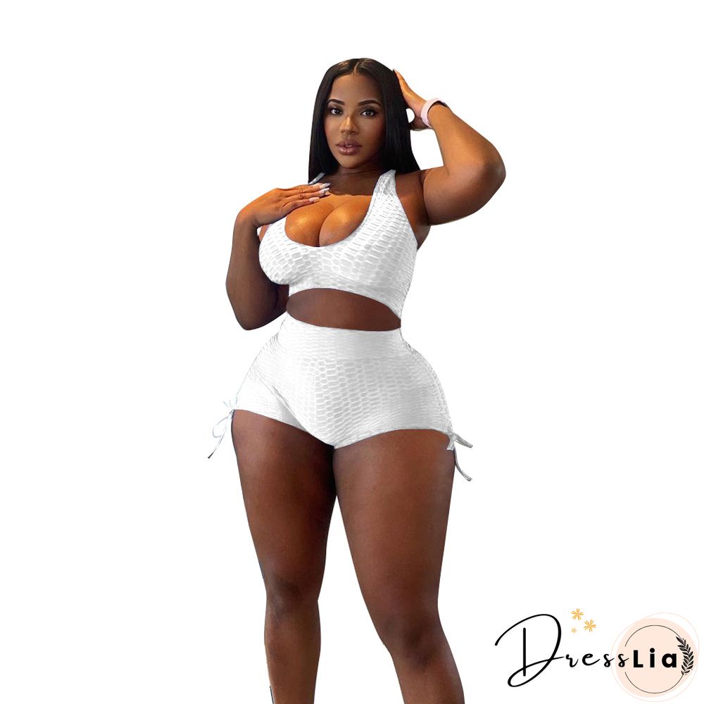 Workout Elastic Tank Crop Tops Biker Shorts Tracksuit