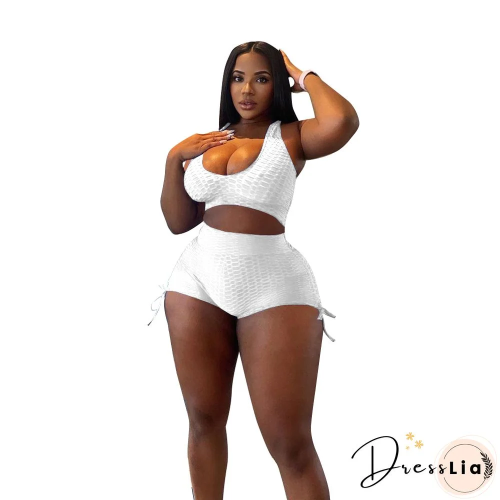 Workout Elastic Tank Crop Tops Biker Shorts Tracksuit