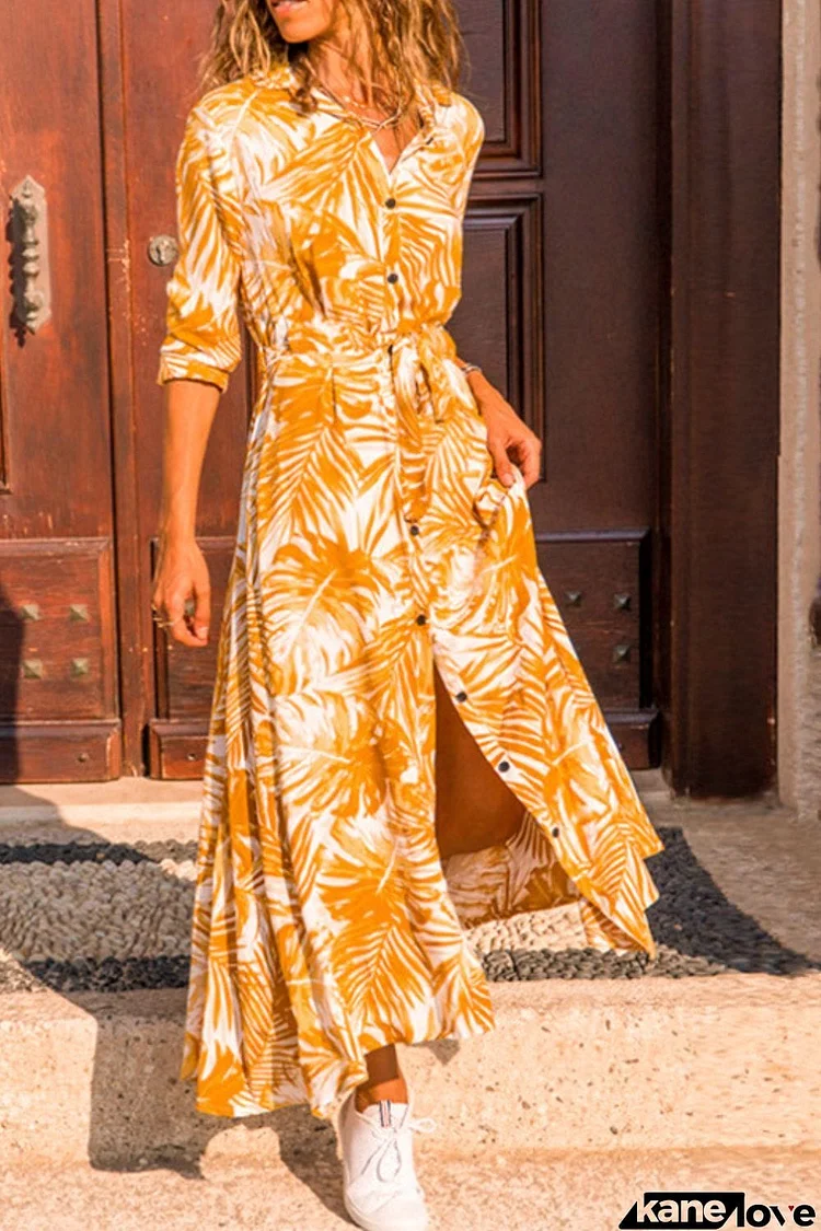 Botanical Print Maxi Shirt Dress