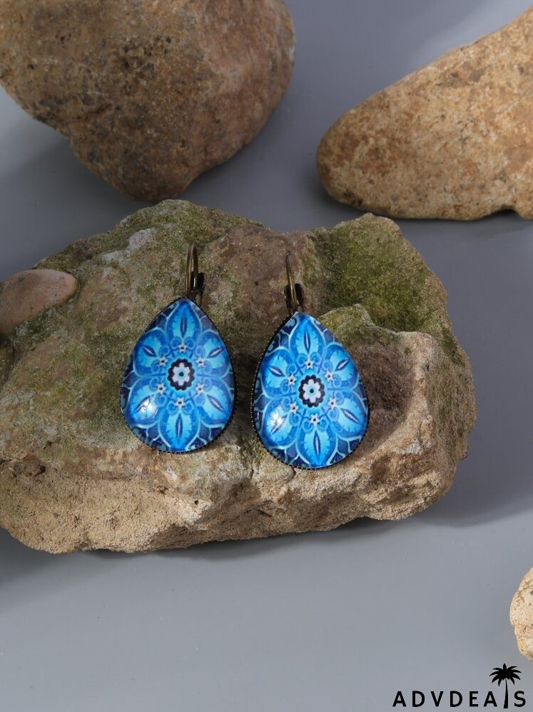 Floral Print Water Drop Decor Earrings