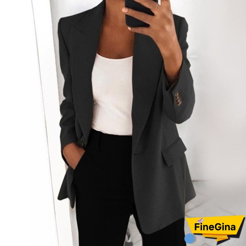 Elegant Retro Blazer Coat Women Spring Autumn Loose Casual Solid Color Blazer Office Lady Fashion Long Sleeve Jacket Tops