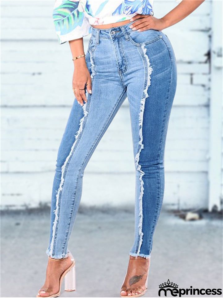 Women's Fashion Slim Fit Tassels Denim Pants