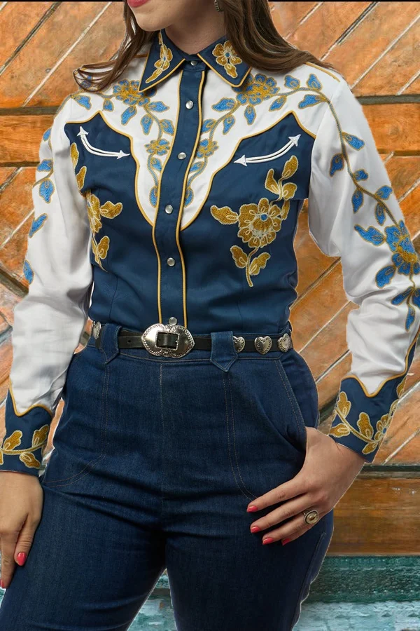 Women's Vintage Embroidered Print Shirt