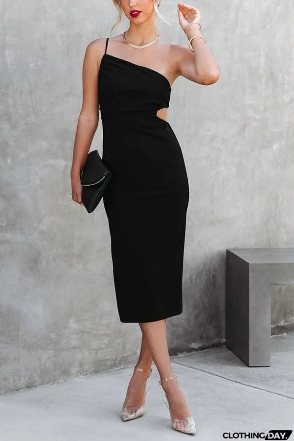 She's A Charmer One Shoulder Cut Out Midi Dress
