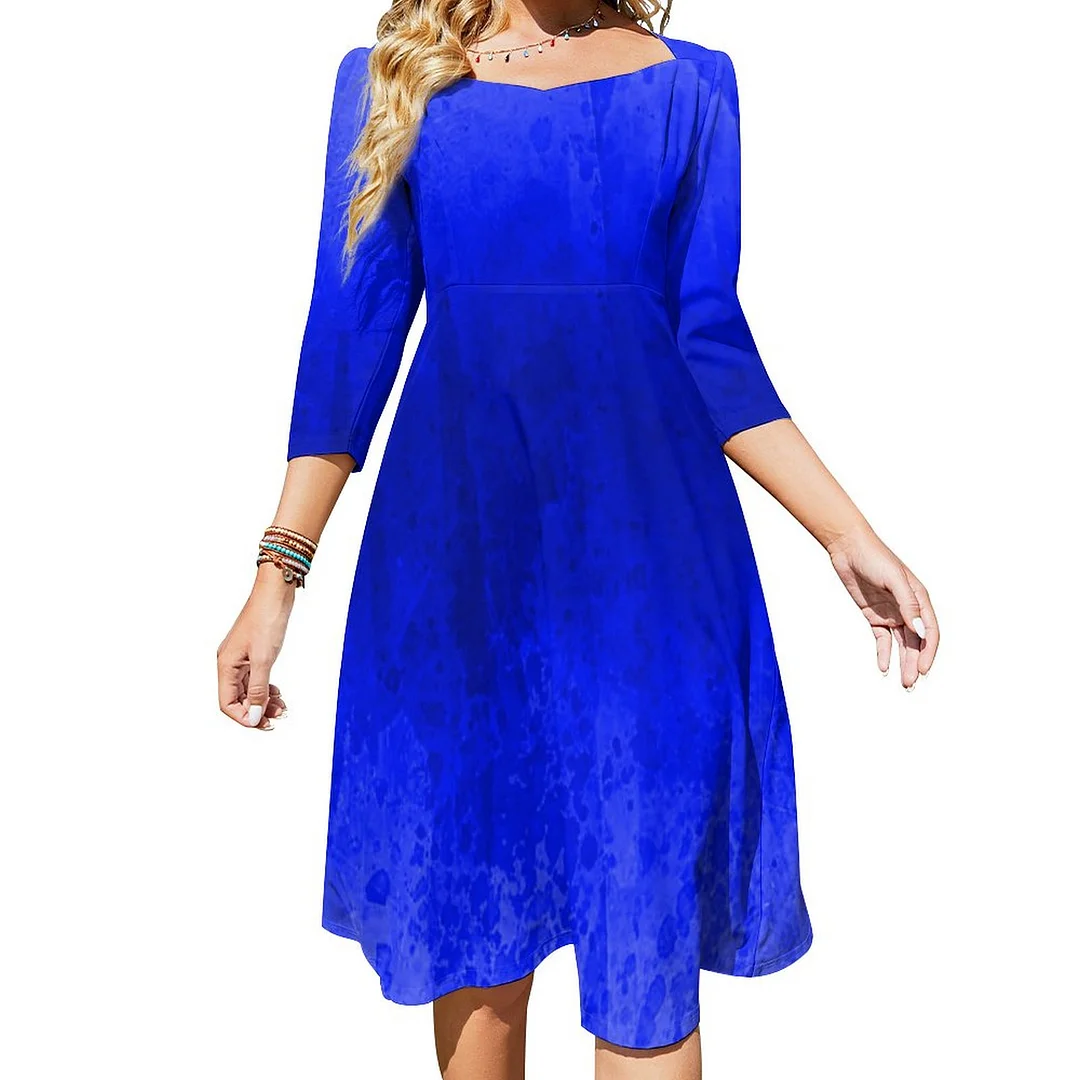 Berserk Blue Kawaii Fashion Workout Charming Hip Dress Sweetheart Tie Back Flared 3/4 Sleeve Midi Dresses
