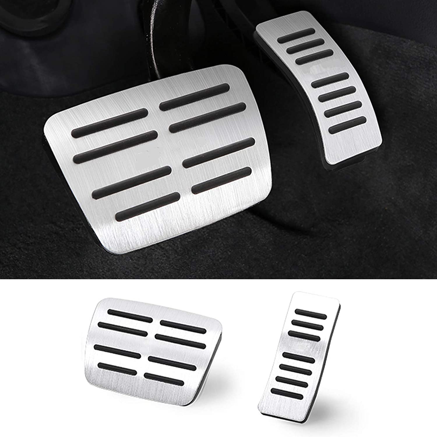 NYZAUTO Anti-Slip Foot Pedal Pads kit Compatible with A4 A5 A6 A7 A8 Q5 and Porsche Macan,at No Drilling Aluminum Brake and Gas Accelerator Pedal Covers