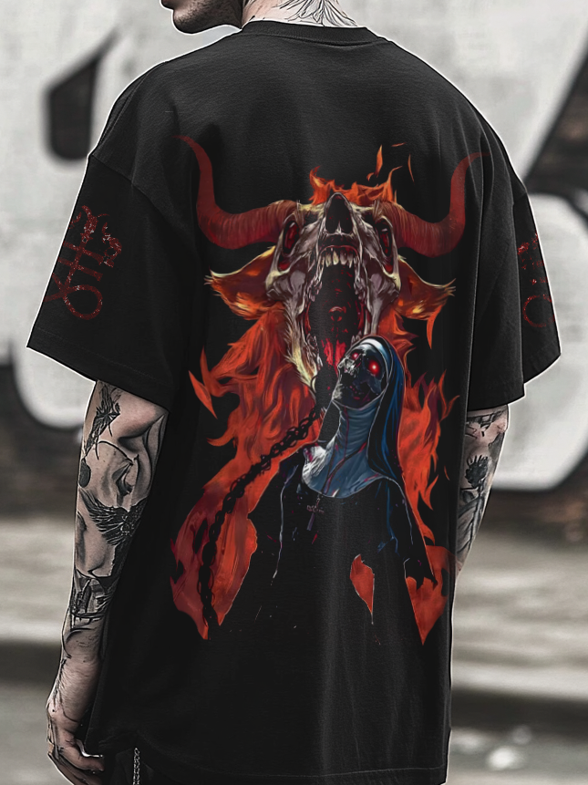 Shoptechwear Art Satanic Dark Mystical Goat Devil Nun Oversized Unisex Casual T-shirt