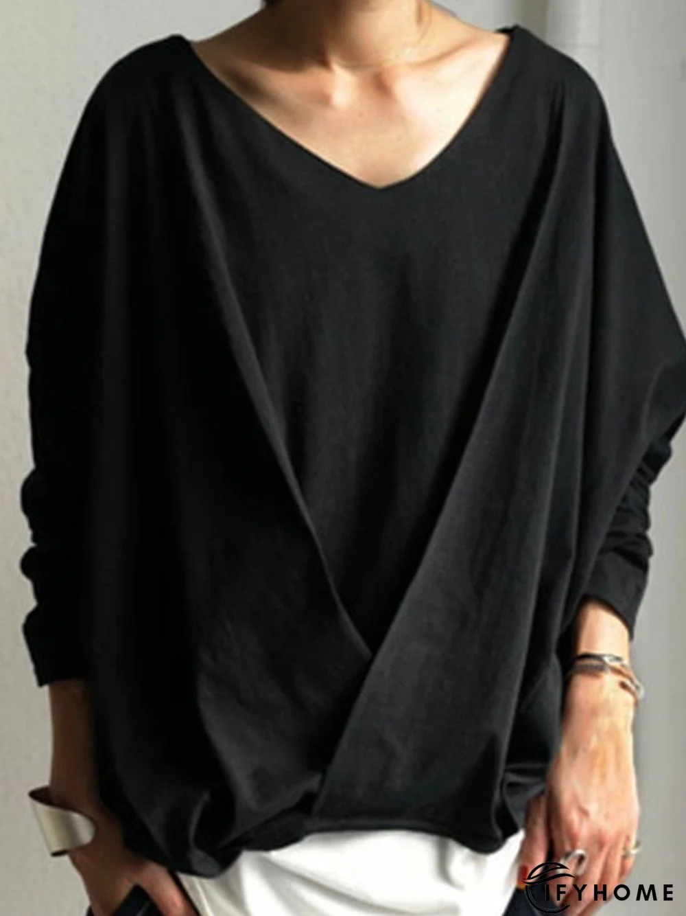 Long Sleeve Crew Neck Plain Tunic T-Shirt | IFYHOME