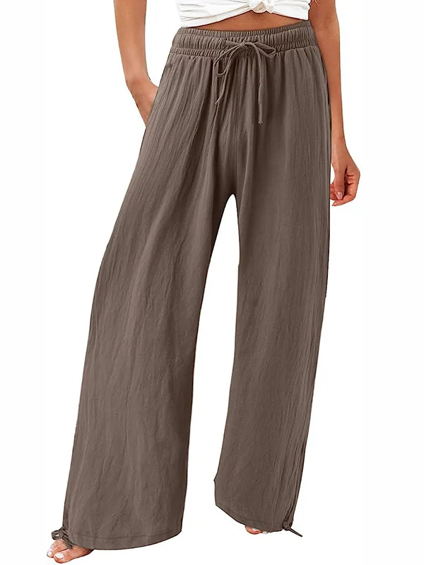 Simple Loose Wide Leg Drawstring Solid Color Casual Pants Bottoms