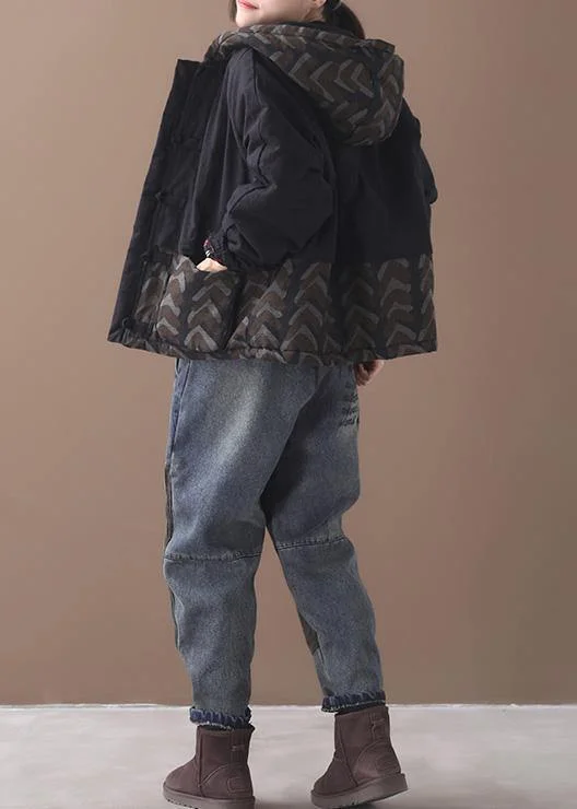 Warm black women parka plus size Jackets & Coats patchwork hooded short outwear