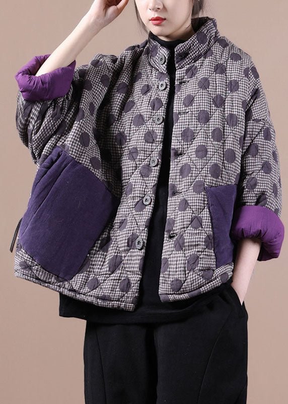Luxury Purple Loose Button Cotton Coat Winter CK2470- Fabulory