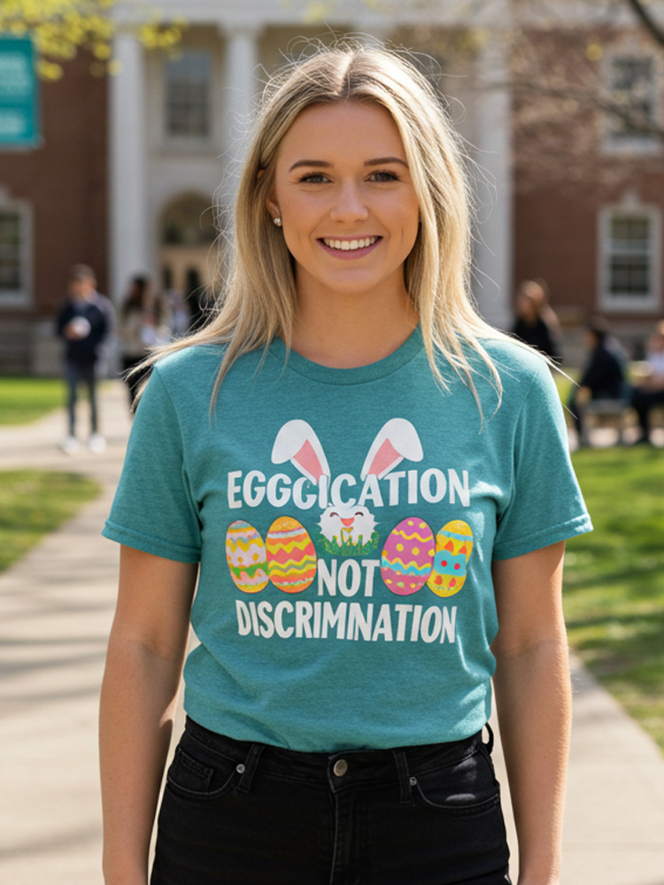 Comstylish Women's Casual Easter Eggucation Not Discrimination Print T-shirt