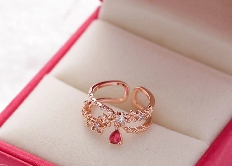 Minimalist Flower Copper Inlay Zircon Rings